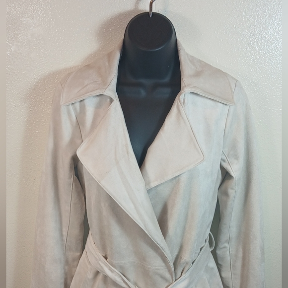 Abercrombie & Fitch Cream Vegan Suede Trench Coat Size Small - Picture 3 of 14